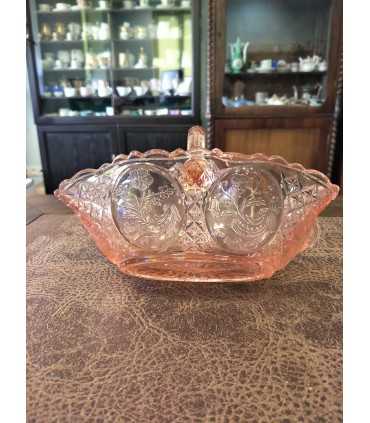 Корзинка конфетница розового стекла