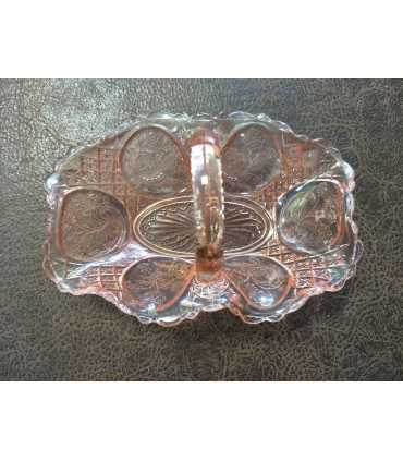 Корзинка конфетница розового стекла