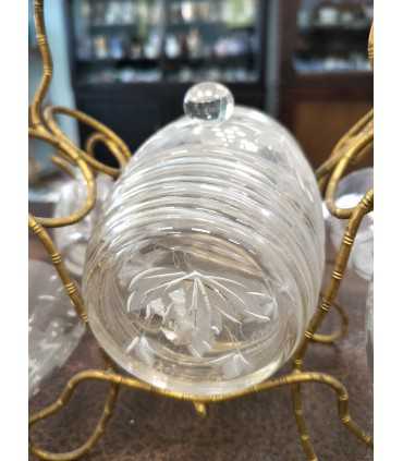 Бочонок с чашечками прозрачного стекла с эмалевой росписью