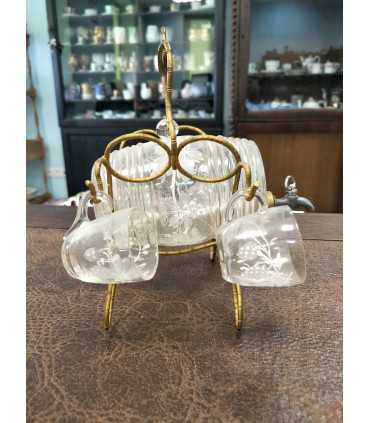 Бочонок с чашечками прозрачного стекла с эмалевой росписью