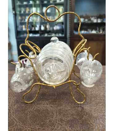 Бочонок с чашечками прозрачного стекла с эмалевой росписью